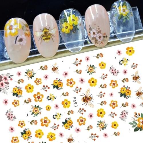 3D Nail Sticker Decals Self-adhesive Stickers for Nails Flowers Bouquet Bee Design Stickers for Manicure Nail Art Decoration