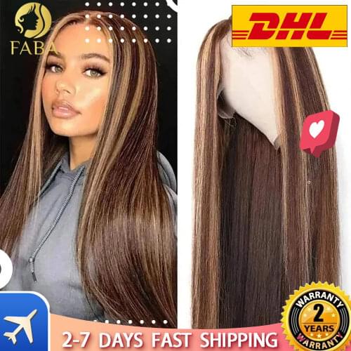 Highlight Wig Lace Front Human Hair Wig 13x4 Honey Blonde Brown Pre Plucked Brazilian Remy Lace Wigs For Women