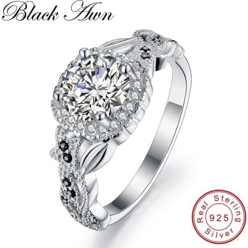 [BLACK AWN] Neo-Gothic 3.5g 925 Sterling Silver Jewelry Trendy Wedding Rings for Women Engagement Ring Femme Bijoux Bague C129
