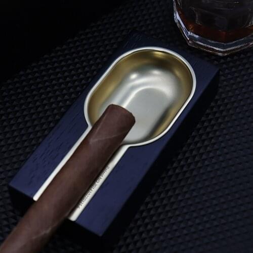 Wood Cigar Ashtray Gold Plated Smoke Portable Ashtray Tank Cedar Wood Ash Holder Living Room Travel Cigar Ash Tray CA-035
