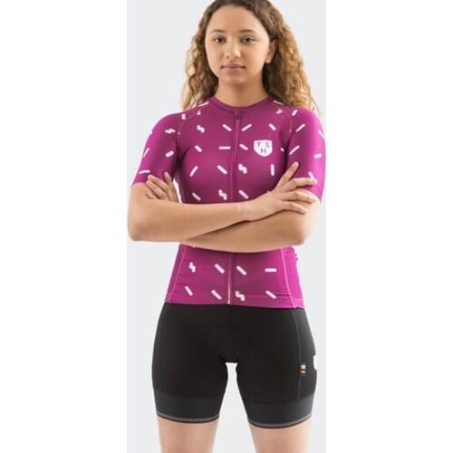 Breathable Comfortable Women Bicycle Tops Mesh Knitting Process Printing On Both Sides Short Sleeve Jersey Good Elasticity