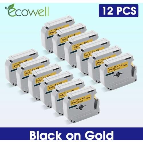 Ecowell 5/12PK MK821 Black on Gold for Brother MK-821 MK 821 M-K821 9mm label tapes for Brother P-Touch PT-70 PT-80 PT-100 PT-65