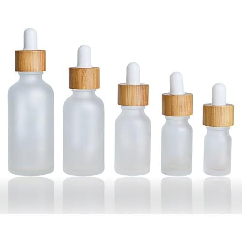 5/10/15/20/30/50ml Empty Frosted White Dropper Bottle with Bamboo Lid Pipette Travel Liquid Oil Serum Bottles Refillables 50pcs