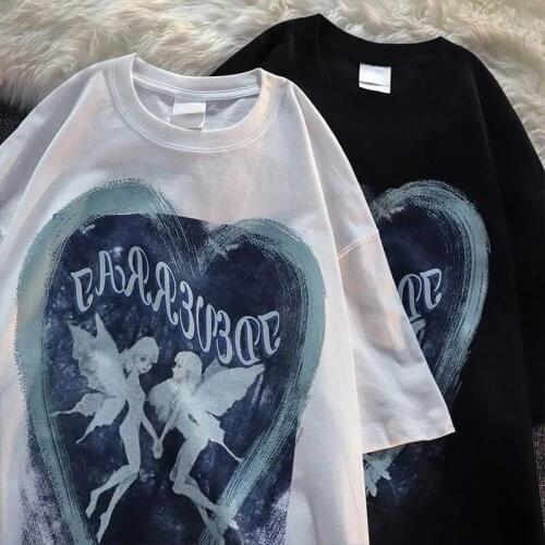 Cotton t shirt short-sleeved clothes street style hip-hop half-sleeved couple crop top y2k tops women oversized T-shirt apparel