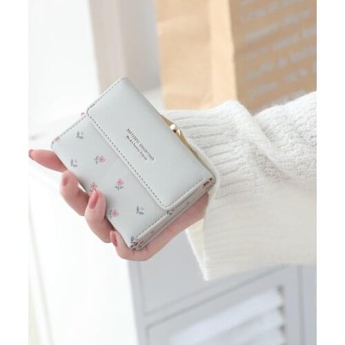 Zciti Short Buckle Purse Korean Version Of The Three Fold Small Fresh and Simple Personality Small Floral Mini Ladies Money Clip