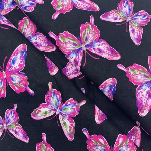 Beautiful 100% Cotton Fabric Black Colour Butterfly Pattern Digital Print Sewing Material DIY Home Patchwork Dress Clothing