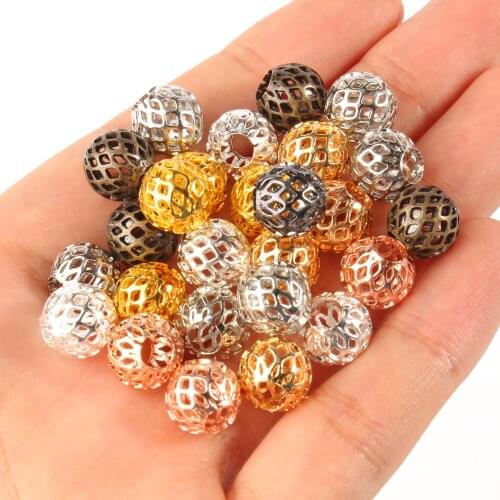 Round Ball Mesh Net Spacer Metal Beads Big Hole Hollowed Out Loose Beads for DIY European Charms Bracelet Jewerlry findings