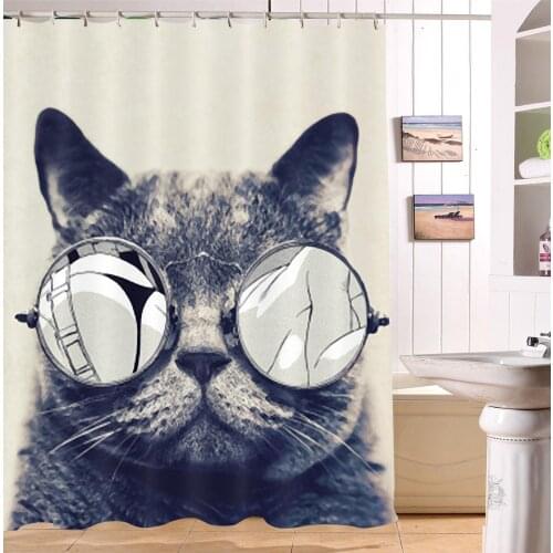 Cool Cat Shower Curtain Funny Animal Pattern Bathroom Shower Curtains Fabric Waterproof Bathtub Accessories Bath Home Decor
