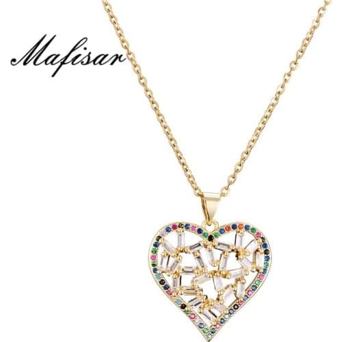 Mafisar Unique Design Hollow Heart Pendant Necklace For Women Luxury Cubic Zirconia Jewelry Femme Bijoux Women Wedding Jewelry