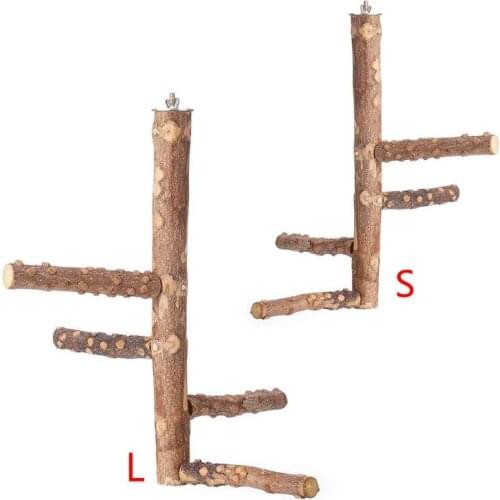 Small Medium Parrots Bird Perch Wood Stand Chew Bite Toy Birds Swing Bell Activity Support Holder