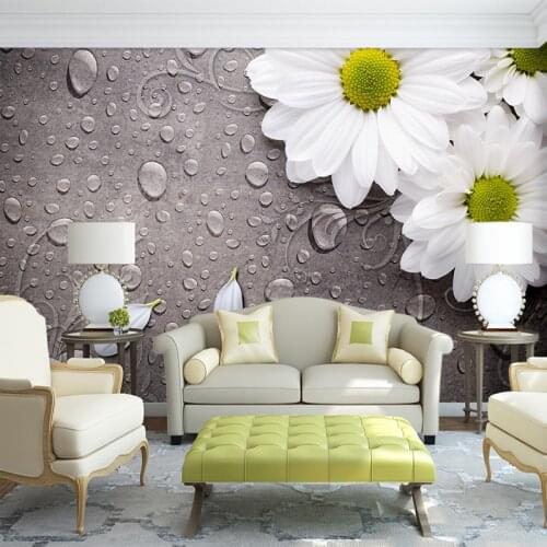 European Style Retro White Flower Water Drop 3D Mural Wallpaper Living Room Bedside Decor Backdrop Wall Non-Woven Wallpaper Roll