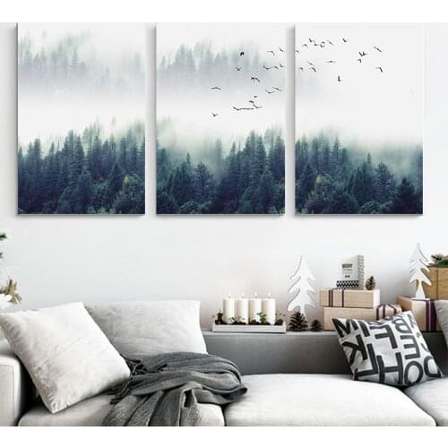 Nature Forest Landscape Wall Art Canvas Poster And Print Nordic Bird Painting Mdoern Decorative Picture For Living Room Decor