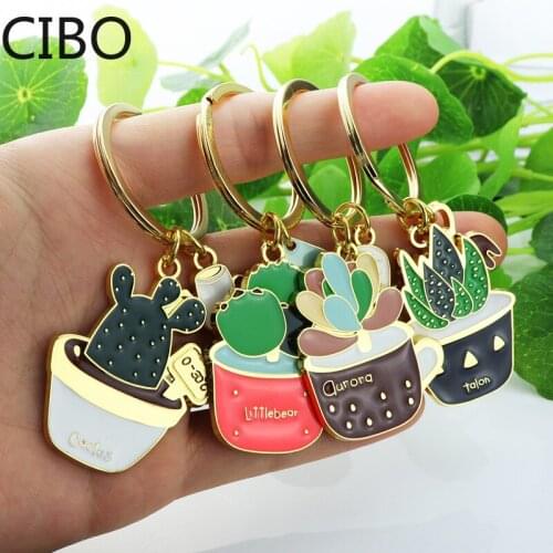 2019 New Cute Potted Plant Cactus Shape Key Rings Women Bag Keyrings Chain Charm Pendant Jewelry