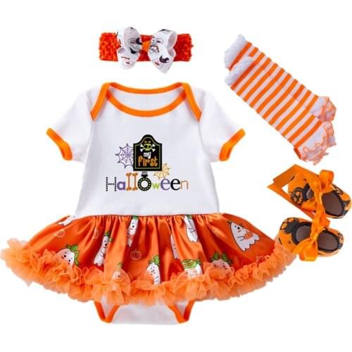 Baby Girls Clothes Summer 4Piece Sets Short Sleeve Newborn Infant Dress Cotton Rompers Outfits Halloween Costumes for Baby Girls