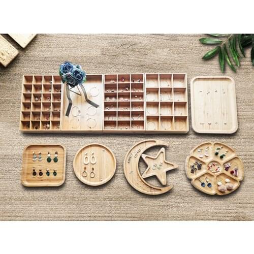 Natural Wood Ring Earring Jewelry Display Organizer Tray Holder Storage Plate