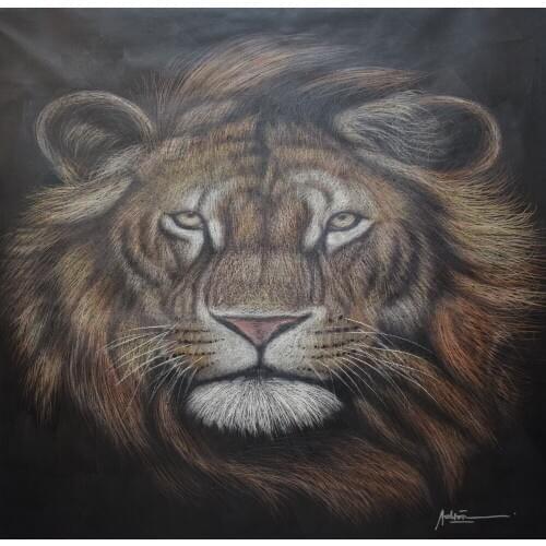 Origina Hand Painted Animal Oil Painting on Canvas Palette Knife Net Shape Lion Canvas Painting Wall Art Picture for Home Decor