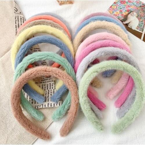 Autumn Winter Plush Headbands For Girls Fashion Candy Color Hairband Children Hair Styling Tools Kids Hair Wear Headdress
