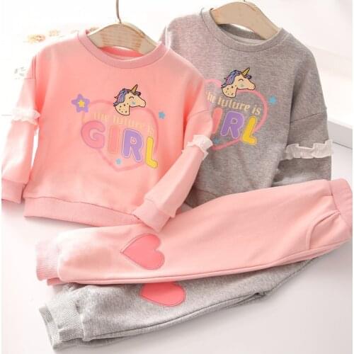 Girls autumn Leisure Suit Girls cartoon pony printed long sleeve sweater + love pants two piece set