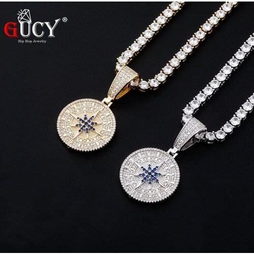GUCY Hip Hop Compass Pendant Necklace Iced Out Cubic Zirconia Mens Hip hop Jewelry With Tennis Chain For Gift