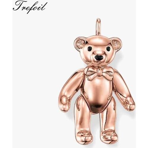Rose Bear Pendant, Fashion Jewelry 925 Sterling Silver Trendy Pendants Gift For Women Girls Fit Necklace 2018 New