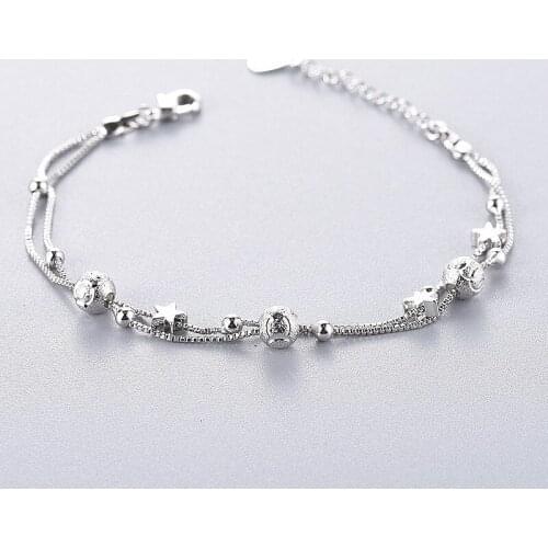 Silver Plated Lucky Bracelet Cuff Fashion Chain Bracelet Double-layer Star National Style Womens Girl Jewelry Birthday Gift