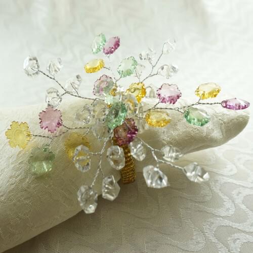 Qn16022502 napkin rings crystal flower with glass beades, decoration napkin holder