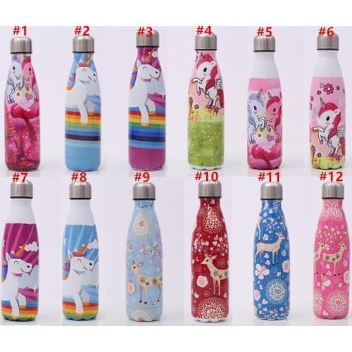 Quevinal 20pcs 500ml 17oz unicorn Cola Shaped water bottle Vacuum Travel Bottle Double Walled Stainless Steel coke Sport bottle
