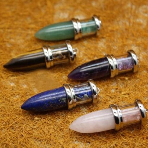 Rock Quartz Stone Bullet Pendant bead Energy Power Reiki Healing Amulet Jewelry