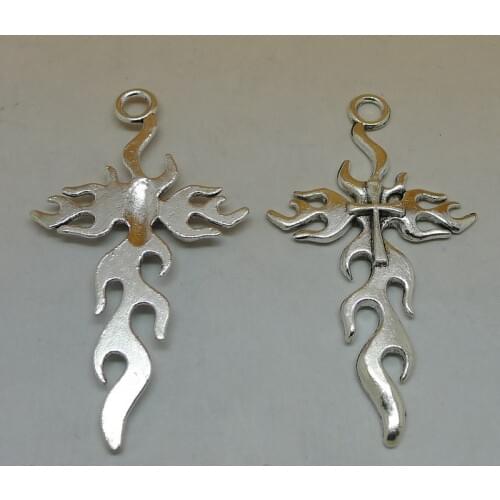RONGQING 25pcs/lot Flame Cross Charms 36x64mm Blaze Cross Pendant Religion DIY Jewelry Accessories