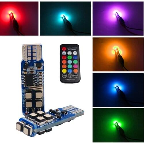RXZ 2pcs T10 RGB LED T10 W5W 192 168 10led canbus Car Clearance Lights Reading Lights Remote Control Strobe Led car styling 12v