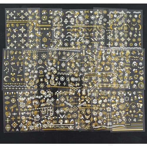 5X6cm 3D Golden Nail Stickers-Starry Sky,Galaxy,Planet,Geometry Mixed Shape Self-Adhesive Sliders For Nails Stickers 24pcs/Pack
