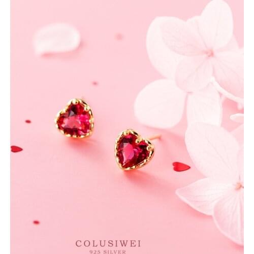 Colusiwei Authentic 925 Sterling Silver Sweet Cute Pink Heart Stud Earrings for Women Luxury Silver Jewelry Fashion Bijoux Gift