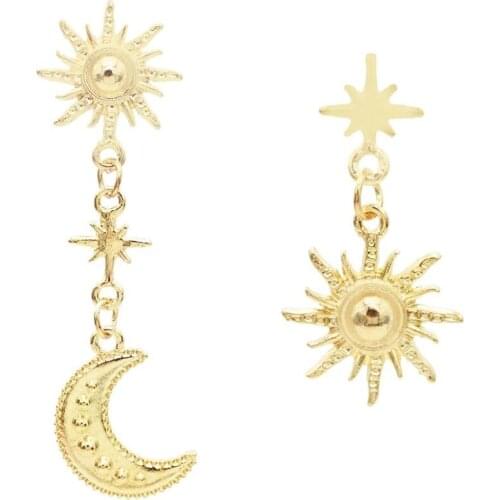 New Gold Metal Sun Drop Earrings Bohemian Asymmetric Earrings Star Moon Eye Female Korean Jewelry For Woman Party Birthday Gift