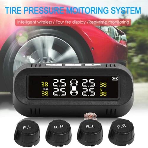 C68 Hidden Wireless USB+Solar Car TPMS Tire Pressure Monitor Alarm System with 4 External Sensors 94*84*26.5mm/3.70*3.31*1.04"