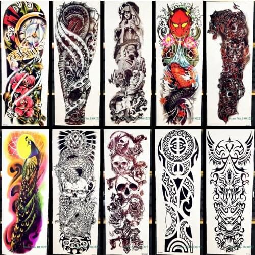 Water Transfer Full Flower Arm Tattoo Sticker Pray Nun Skull Totem Tatoo For Men Women Body Leg Art Temporary Tattoo Stickers