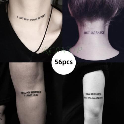 56 Pcs Waterproof Temporary Tattoo Stickers set English Russian wild Element Body Art Flash Tatto Fake Tatoo for Men and Women
