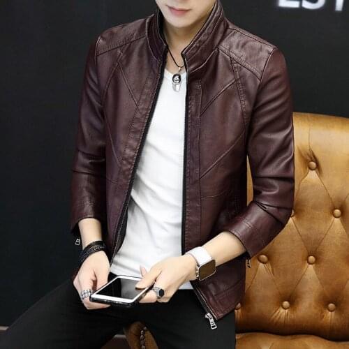 High Quality Leather Jacket Men Motorcycle PU Jacket Motorcycle Leather Coat Stand Collar Slim Zipper Leather Jacket Jacket Men