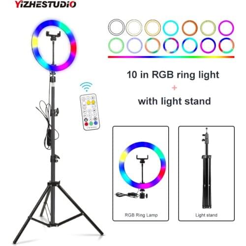 Yizhestudio Dimmable 10inch Colorful RGB Ring light with remote control LED Selfie Light Ring USB plug for Youtube/Live Stream