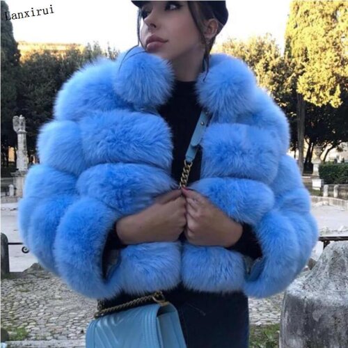 High Luxury Faux Fox Fur Jacket Women Fluffy Turn Down Fur Collar Thick Warm Faux Fur Coat Plus Size Winter Clothes