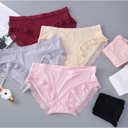 Women Sexy Lace Panties Underwear Ladies Seamless Breathable Briefs Lingerie Low Waist Solid Color Panties Intimates