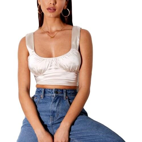 Women Solid Sexy CamisoleSleeveless Deep U-neck Sling Top Girls Summer Short Tank Tops Female Trendy Skinny Camis