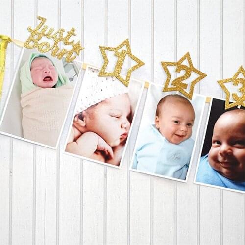1set Newborn 1-12 Month Baby Photo Banner 1st Birthday Party Decor Supplies Baby Shower Star Banner