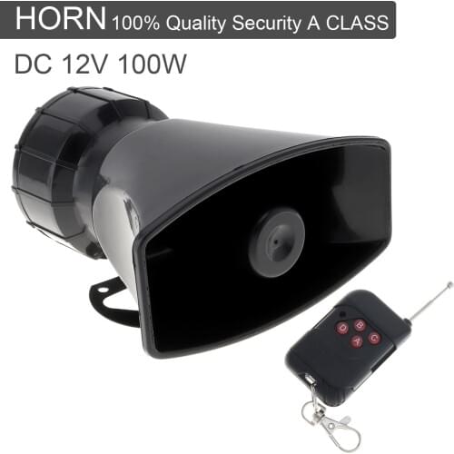 12V 100W 7 Sound Loud Car Warning Alarm Police Fire Siren Horn Speaker with Black Wireless Remote Controller