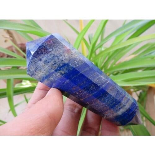 200g 4.35"BLUE LAPIS LAZULI 12 SIDED CRYSTAL QUARTZ VOGEL WAND POINT