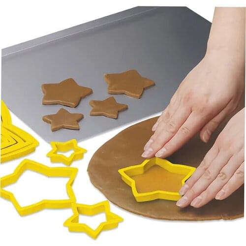 6PCS/SET Stars Shape Plastic Plunger Cutter Cookie Cutters Fondant Cake Decorating Tools Christmas Baking Mold Non-toxic Healthy
