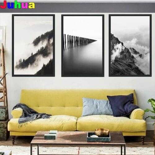 Cloudy mountain forest diy diamond painting full square round drill landscape scenery diamond embroidery stitch mosaic decor