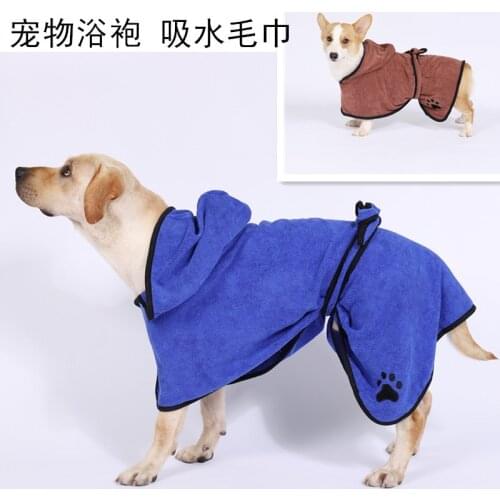 Pet Towels Dog Bathrobe Soft Quickly Absorbing Water Fiber Pet Drying Towel Robe with Hat Grooming Dog Clothes Pet Bathrobe