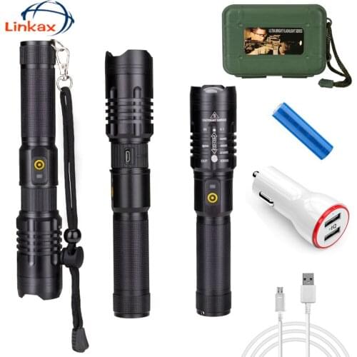 P50 powerful flashlight IPX5 waterproof mini portable telescopic zoom torch working LED lamp USB rechargeable camping lantern
