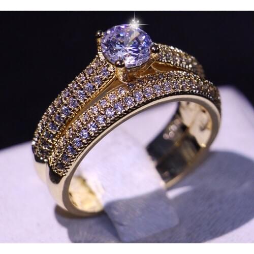 Classical Cute Luxury Jewelry Unique Desgin 925 Sterling Silver&Gold Filled Round Cut 5A Cubic Zirconia Clear Women Bridal Ring