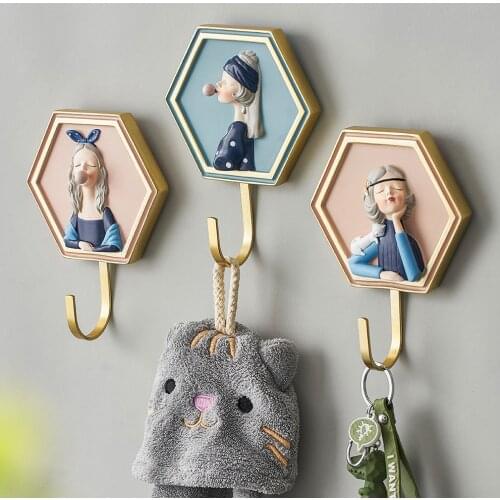 Nordic Creative Resin Bubble Girl Hook Key Hanger Wall Decorative Girl Room Decoration Accessories Coat Rack 3D Wall Key Ring